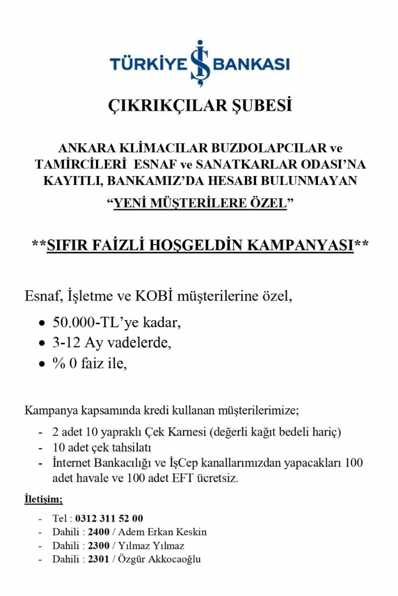 Meslek Odamız İle İş Bankası Çıkrıkçılar Şubesi Arasında Yapılan Protokol